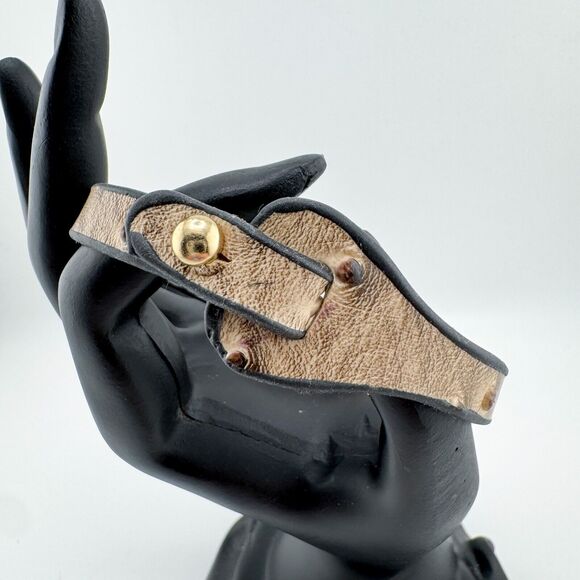 2 Faux Leather Belt Bracelets Ostrich Tan Brown Casual Minimalist Preppy - Picture 5 of 9